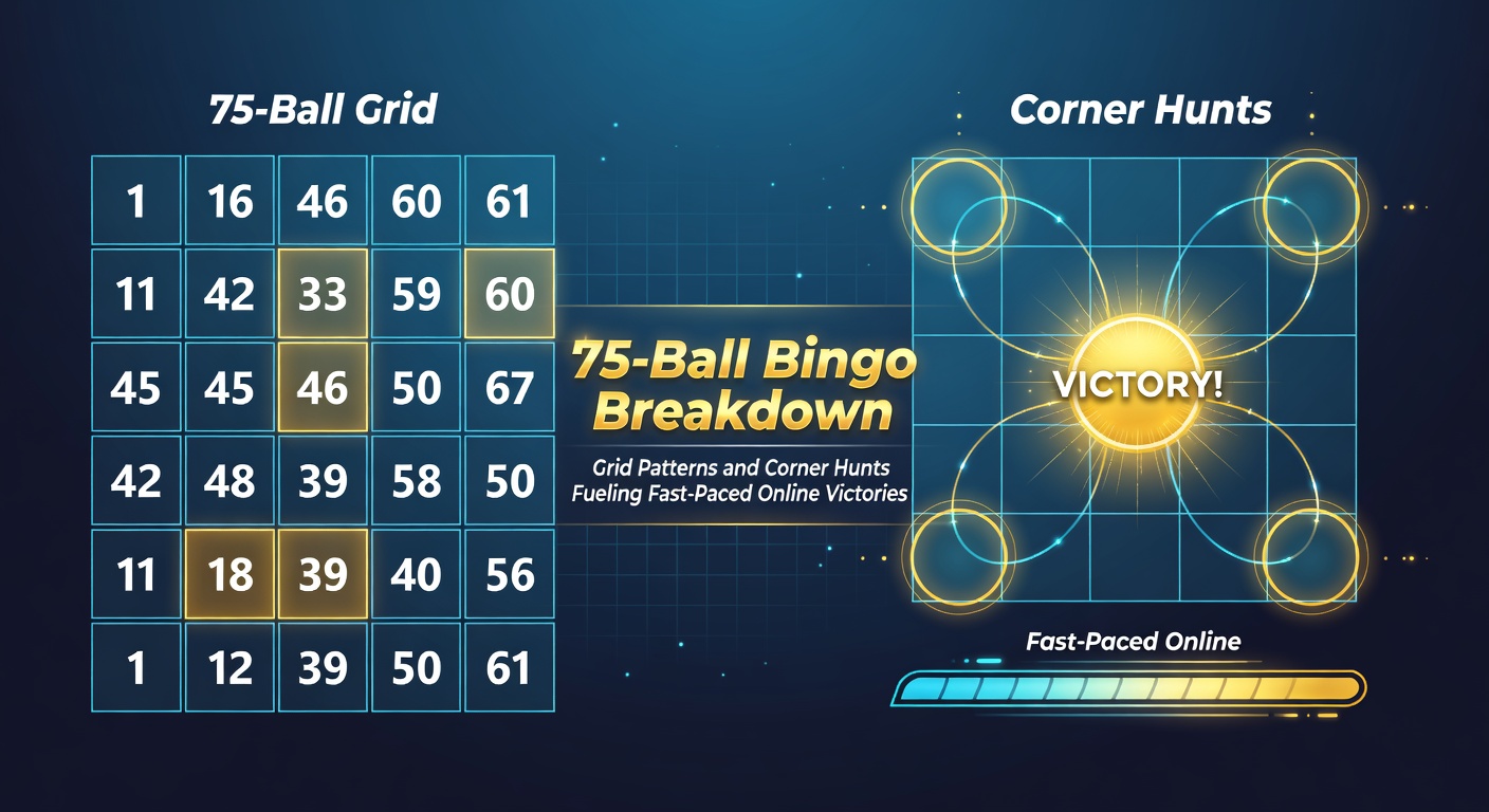 Online 75-ball bingo interface showing a corner hunt pattern highlighted on multiple player cards during a live game
