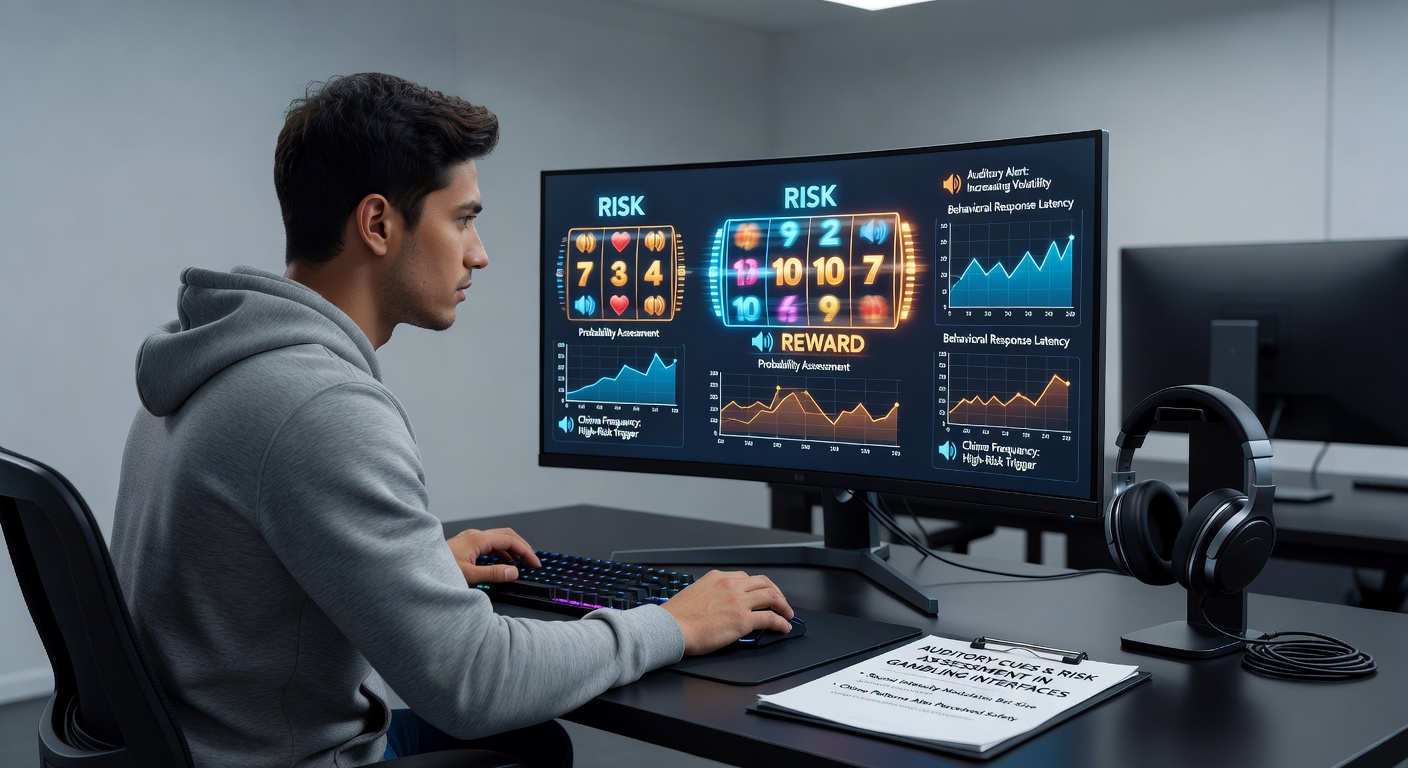 Close-up of gambling app screen with audio waveform visualization and risk meter overlay