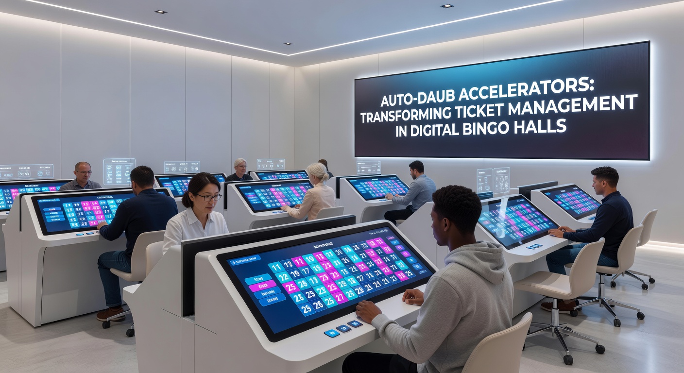 Digital bingo interface showing auto-daub feature marking tickets automatically during a fast-paced game
