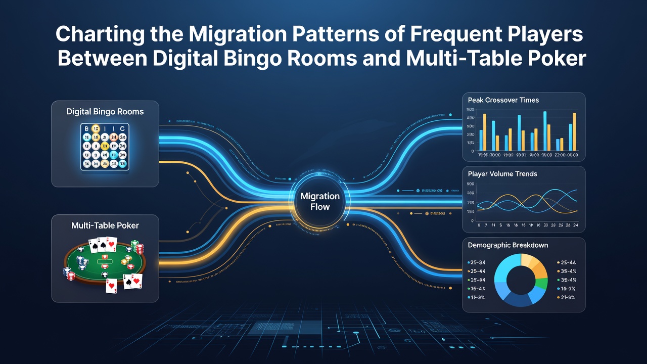 Analytics dashboard displaying migration trends between bingo and poker player sessions