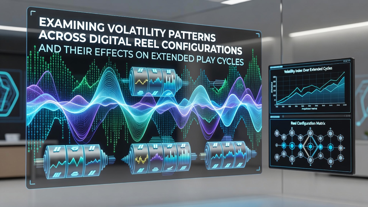 Digital reel configurations displayed on multiple slot game interfaces showing different grid layouts and payline structures