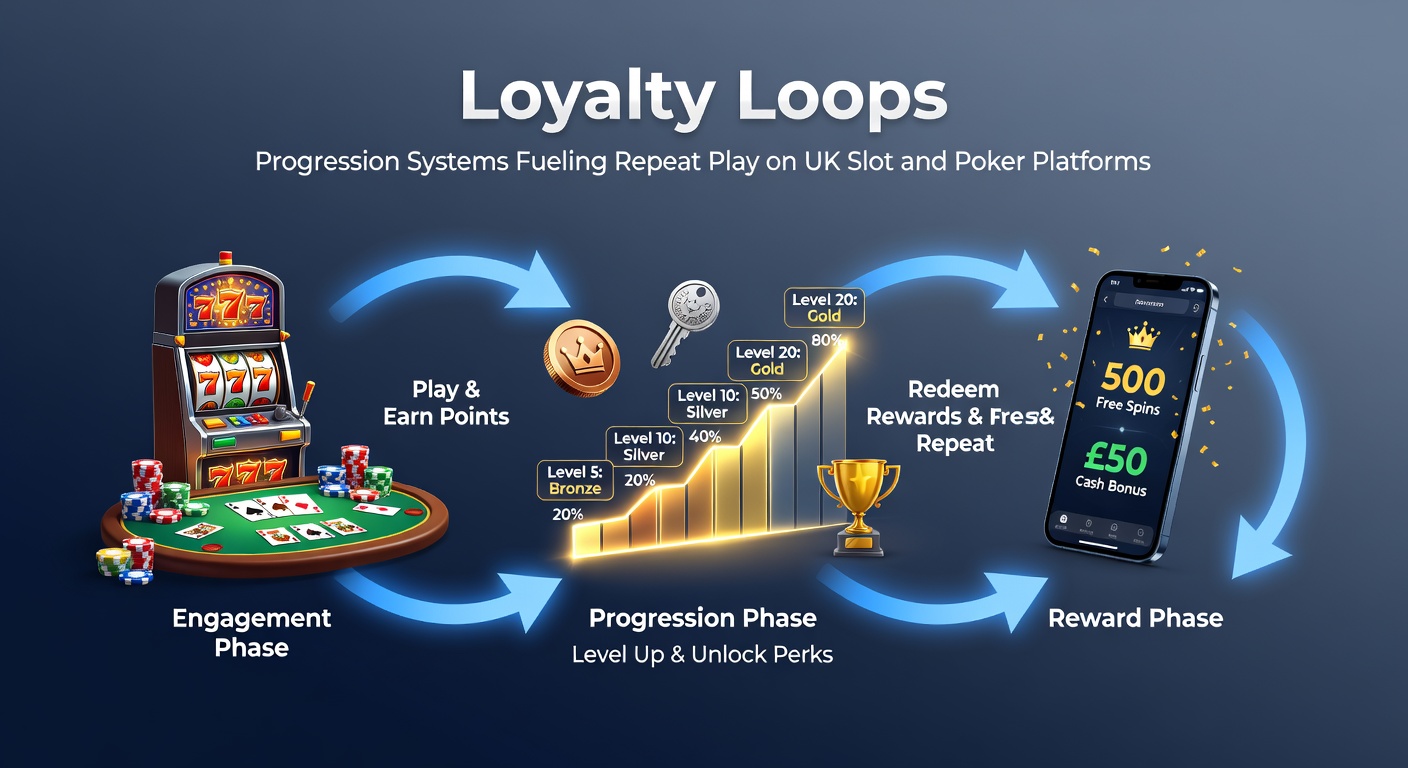 Visual representation of a loyalty progression ladder in online slots, showing tiers from bronze to diamond with escalating rewards