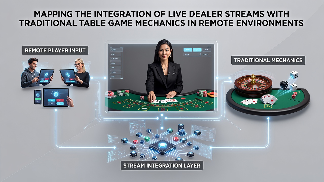 Technical diagram illustrating data flow from dealer table to remote player interfaces