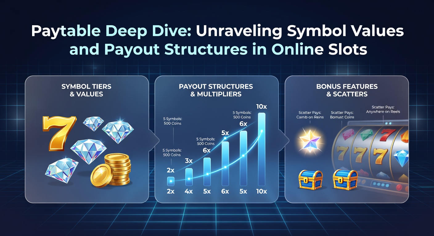 Detailed view of a colorful online slot paytable displaying various symbols and their payout values across multiple lines