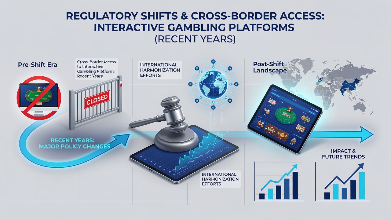 Operators reviewing compliance documents and geo-blocking software for international gambling regulations