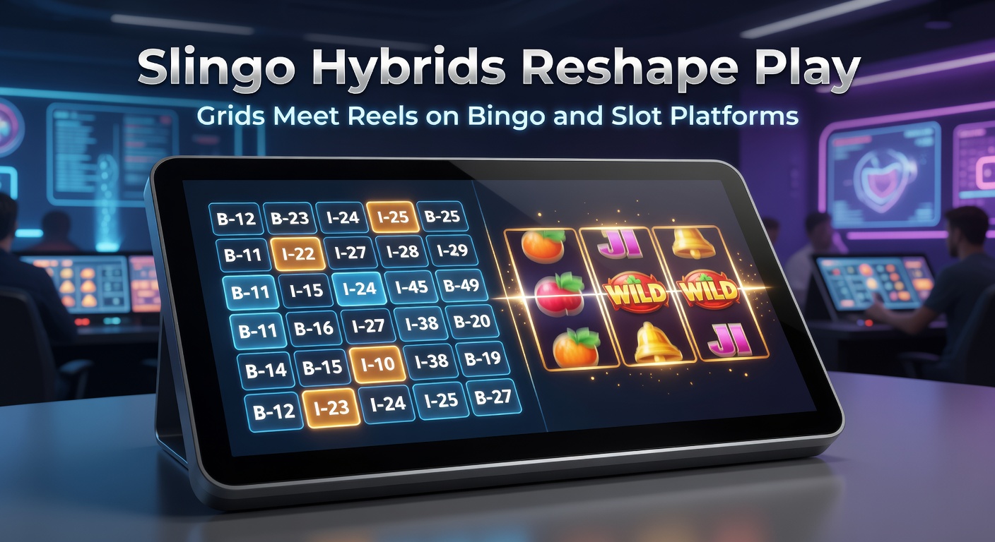 Close-up of Slingo gameplay interface displaying completed lines on a colorful grid, active multipliers, and bonus wheel activation from slot symbols