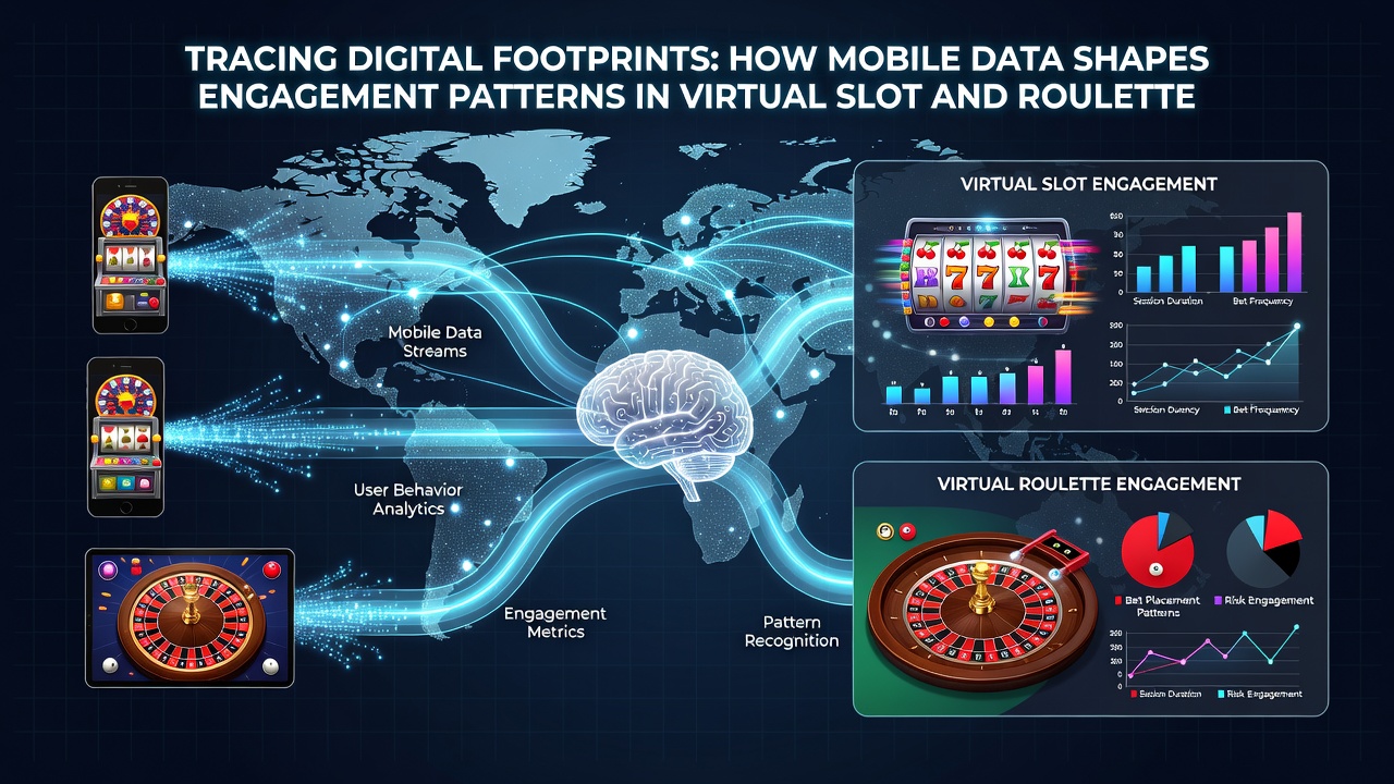 Graph displaying engagement metrics and mobile data patterns in online slot and roulette sessions