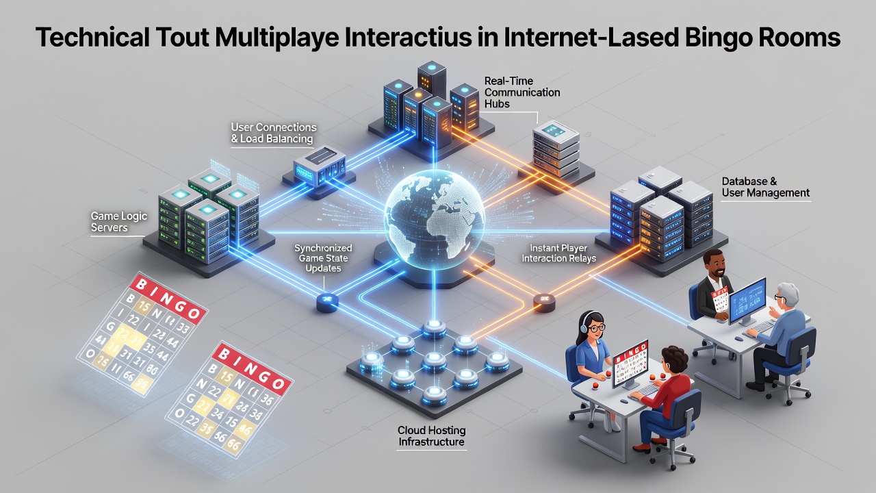 Server racks and network diagrams illustrating the backend infrastructure for online bingo platforms